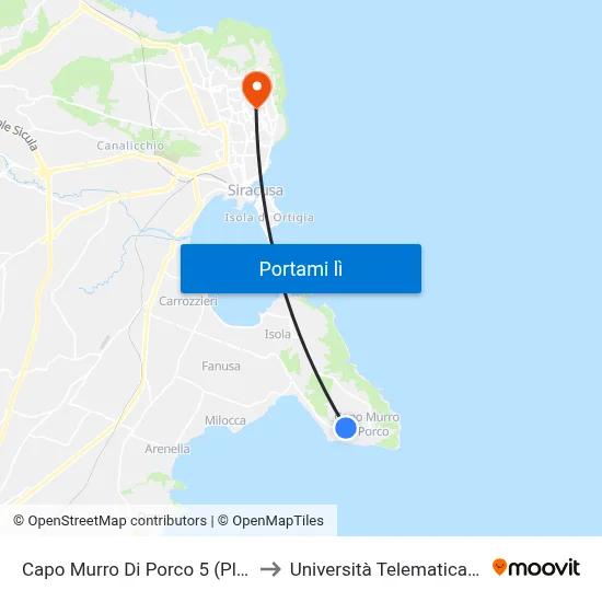 Capo Murro Di Porco 5 (Plemmirio) to Università Telematica Pegaso map