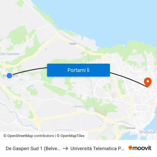 De Gasperi Sud 1 (Belvedere) to Università Telematica Pegaso map