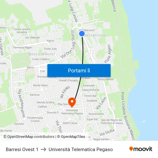 Barresi Ovest 1 to Università Telematica Pegaso map