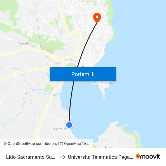 Lido Sacramento Sud 3 to Università Telematica Pegaso map
