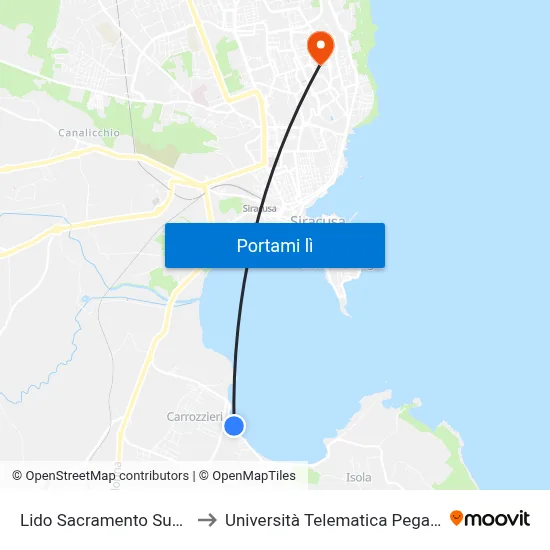 Lido Sacramento Sud 4 to Università Telematica Pegaso map