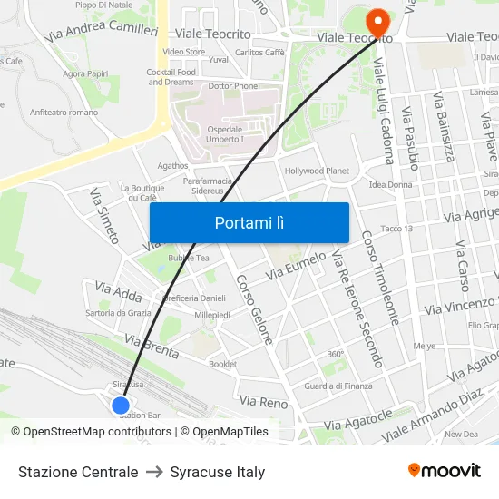Stazione Centrale to Syracuse Italy map