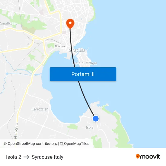 Isola 2 to Syracuse Italy map