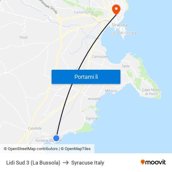 Lidi Sud 3 (La Bussola) to Syracuse Italy map