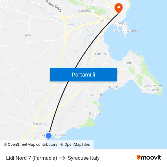 Lidi Nord 7 (Farmacia) to Syracuse Italy map