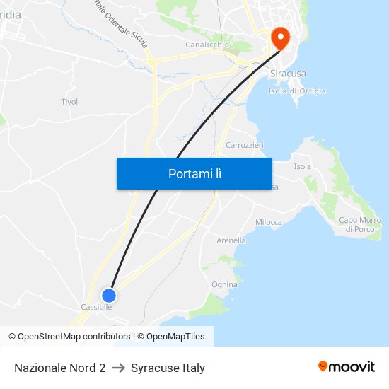 Nazionale Nord 2 to Syracuse Italy map