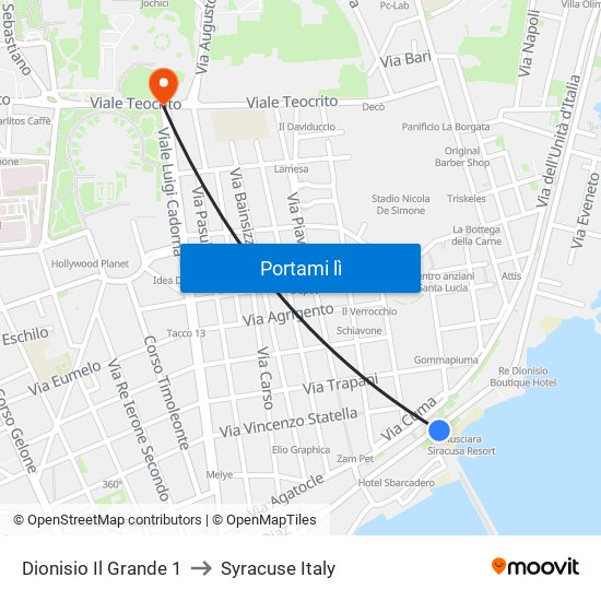 Dionisio Il Grande 1 to Syracuse Italy map