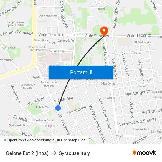 Gelone Est 2 (Inps) to Syracuse Italy map