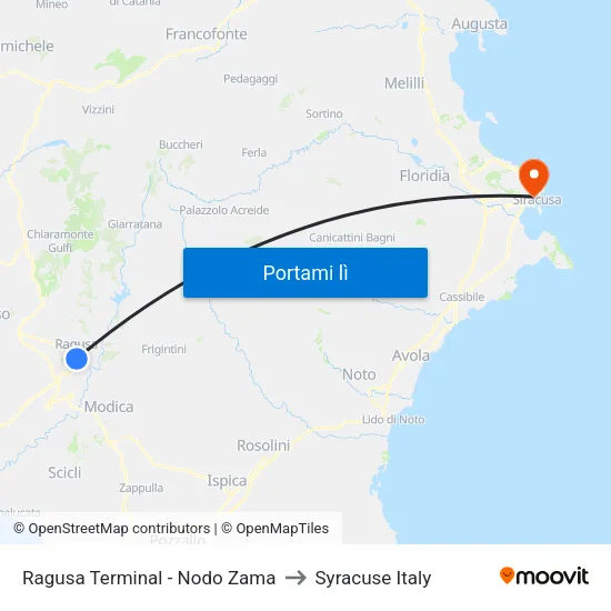 Ragusa Terminal - Nodo Zama to Syracuse Italy map