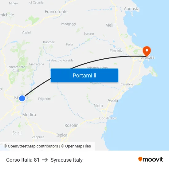 San Giovanni to Syracuse Italy map
