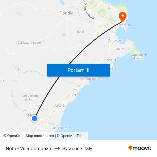 Noto - Villa Comunale to Syracuse Italy map