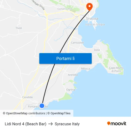 Lidi Nord 4 (Beach Bar) to Syracuse Italy map