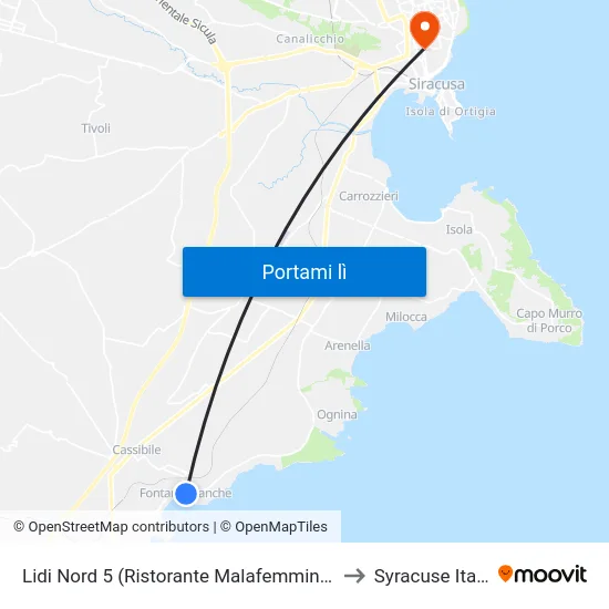 Lidi Nord 5 (Ristorante Malafemmina) to Syracuse Italy map