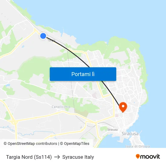 Targia Nord (Ss114) to Syracuse Italy map