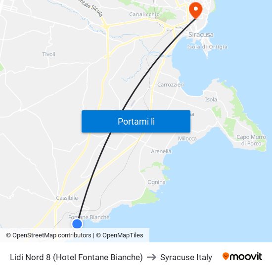 Lidi Nord 8 (Hotel Fontane Bianche) to Syracuse Italy map