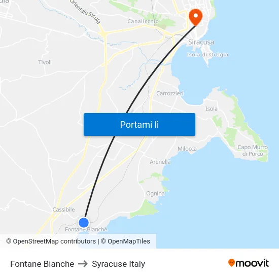 Fontane Bianche to Syracuse Italy map