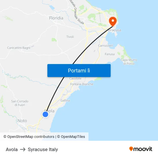 Avola to Syracuse Italy map