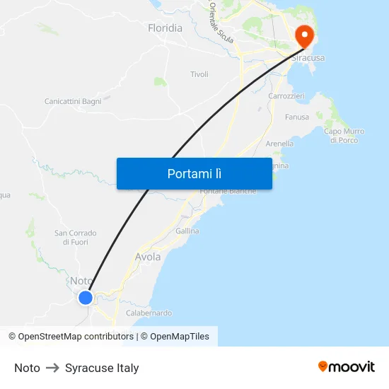 Noto to Syracuse Italy map