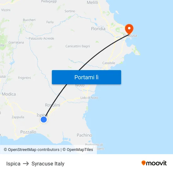 Ispica to Syracuse Italy map