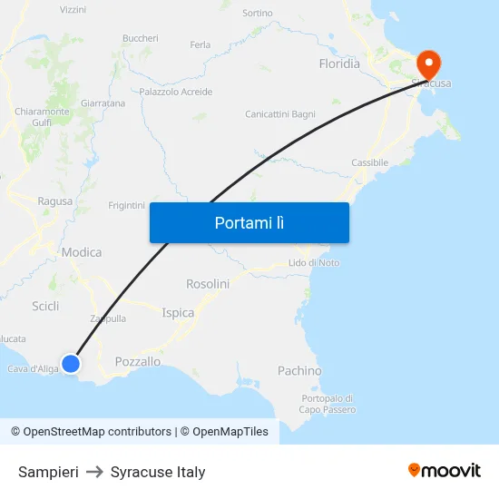 Sampieri to Syracuse Italy map