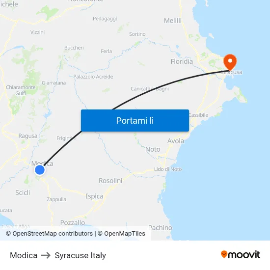 Modica to Syracuse Italy map