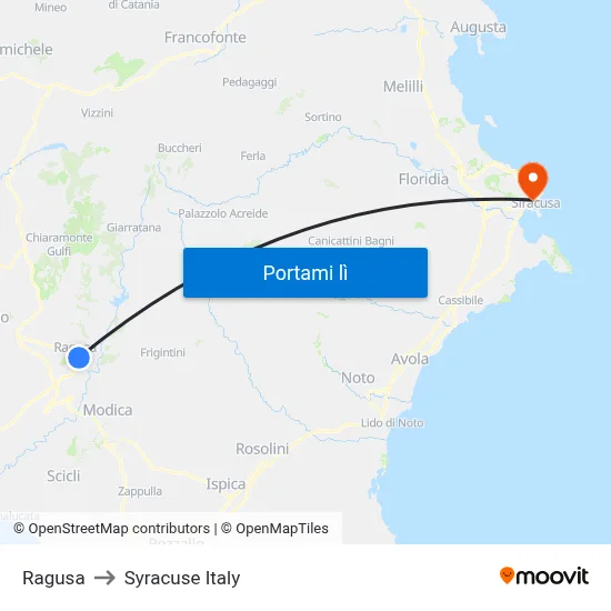 Ragusa to Syracuse Italy map