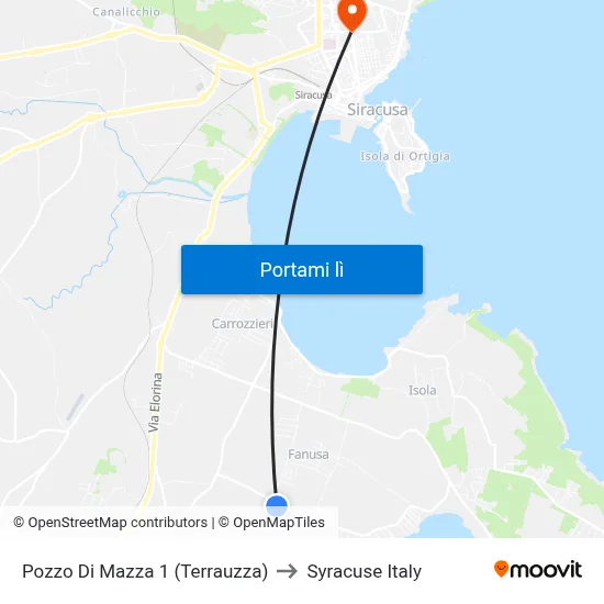 Pozzo Di Mazza 1 (Terrauzza) to Syracuse Italy map