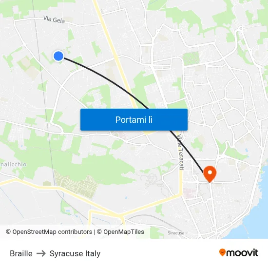 Braille to Syracuse Italy map