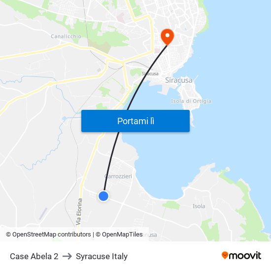 Case Abela 2 to Syracuse Italy map