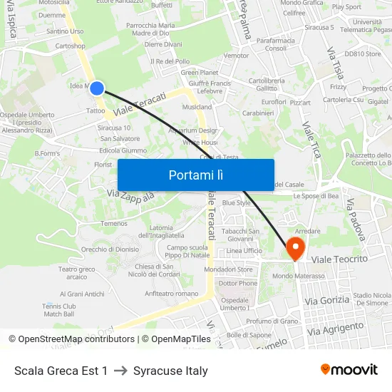 Scala Greca Est 1 to Syracuse Italy map