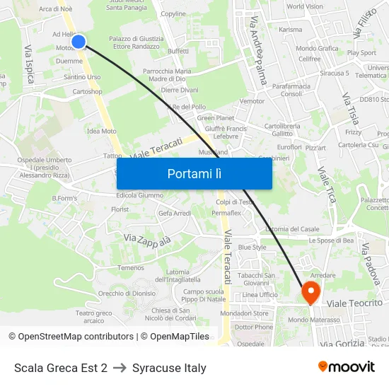 Scala Greca Est 2 to Syracuse Italy map