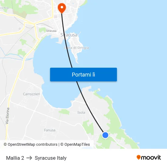 Mallia 2 to Syracuse Italy map