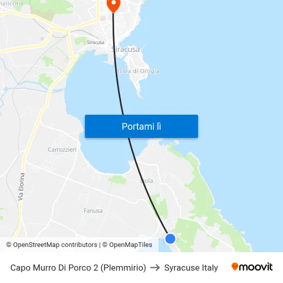 Capo Murro Di Porco 2 (Plemmirio) to Syracuse Italy map