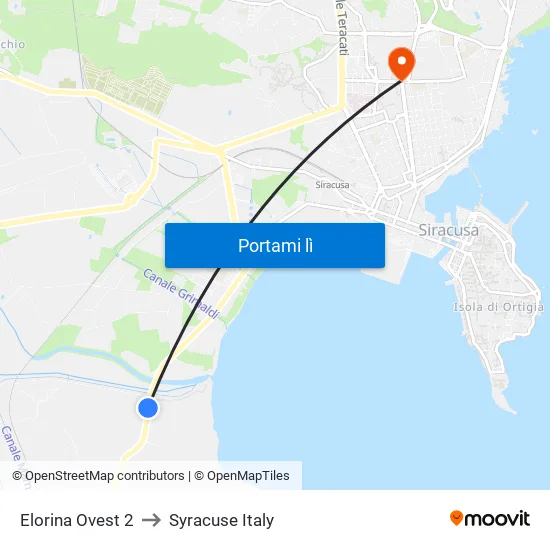 Elorina Ovest 2 to Syracuse Italy map