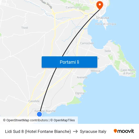 Lidi Sud 8 (Hotel Fontane Bianche) to Syracuse Italy map