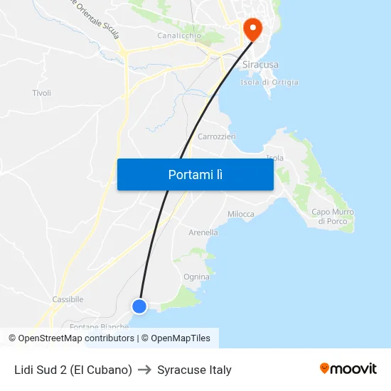 Lidi Sud 2 (El Cubano) to Syracuse Italy map