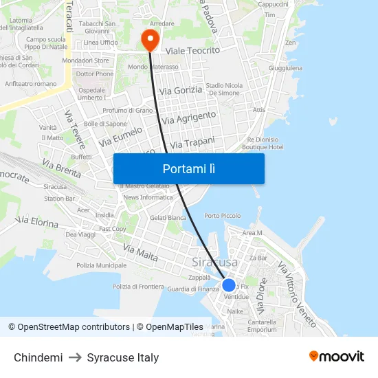 Chindemi to Syracuse Italy map