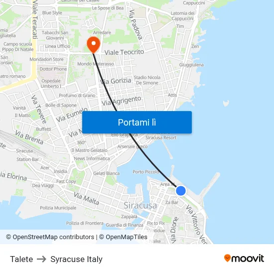 Talete to Syracuse Italy map