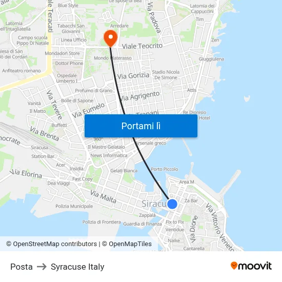 Posta to Syracuse Italy map