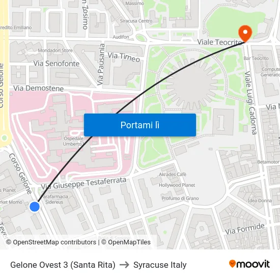 Gelone Ovest 3  (Santa Rita) to Syracuse Italy map