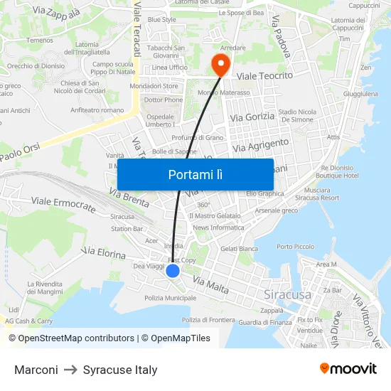 Marconi to Syracuse Italy map