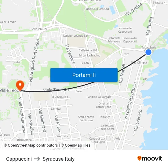 Cappuccini to Syracuse Italy map