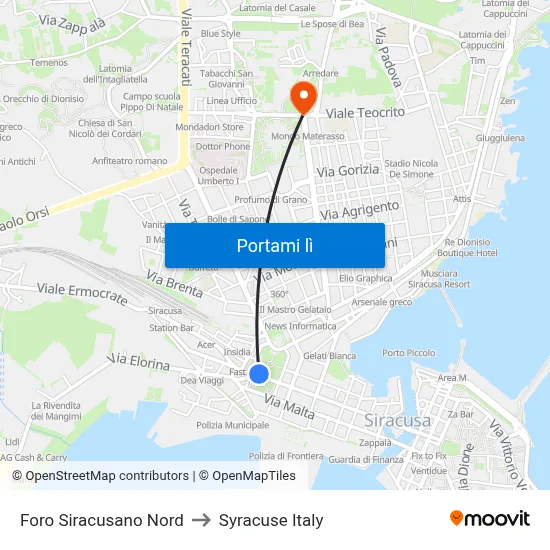 Foro Siracusano Nord to Syracuse Italy map
