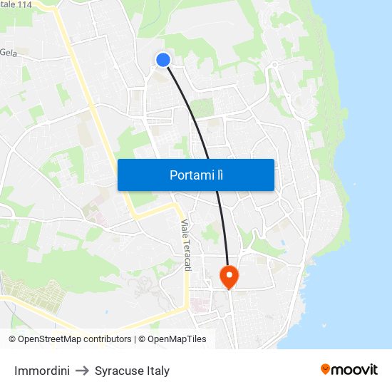 Immordini to Syracuse Italy map