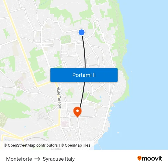 Monteforte to Syracuse Italy map