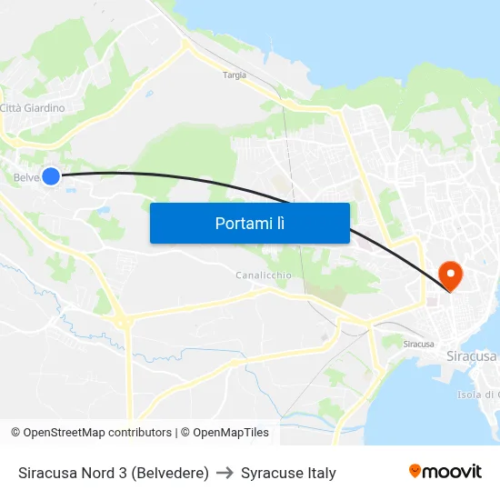 Siracusa Nord 3 (Belvedere) to Syracuse Italy map