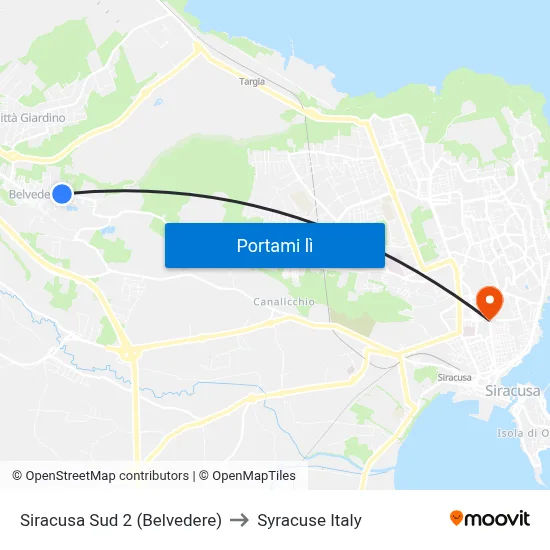 Siracusa Sud 2 (Belvedere) to Syracuse Italy map
