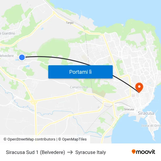 Siracusa Sud 1 (Belvedere) to Syracuse Italy map