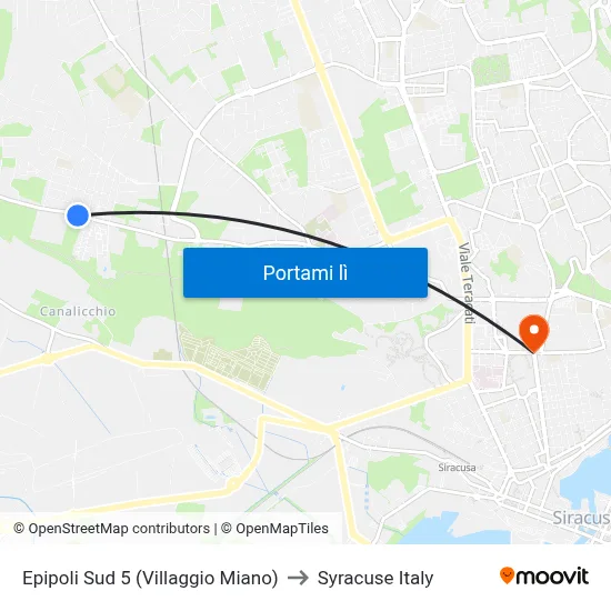 Epipoli Sud 5 (Villaggio Miano) to Syracuse Italy map
