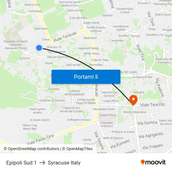 Epipoli Sud 1 to Syracuse Italy map